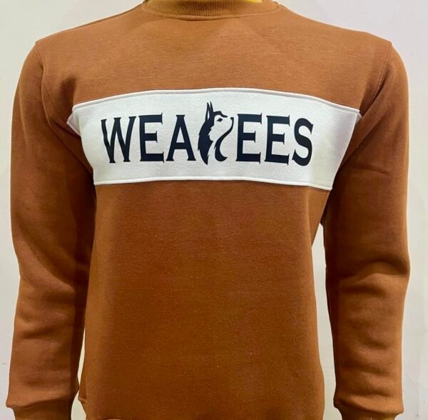Burnt orange cotton fleece sweatshirt with Wearees logo, front view