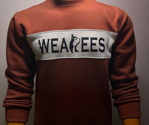 Burnt orange cotton fleece sweatshirt with Wearees logo front view