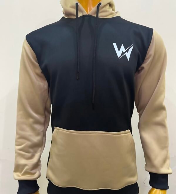 Close-up of Wearees black hoodie's Palestine design on soft polyester fleece - quality and design in detai