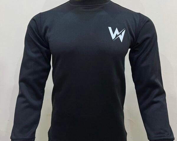 Wearees black polyester fleece sweatshirt with logo, warm and stylish casual wear