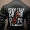 Back view of Wearees gray polyester fleece sweatshirt with 'Break Rules' graphic.