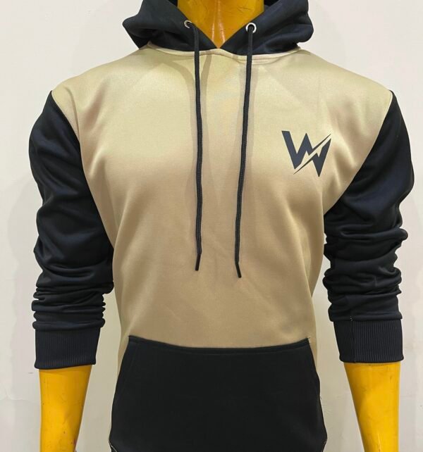 Wearees khaki and black polyester fleece hoodie stylish and comfortable wear