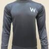Front view of Wearees gray polyester sweatshirt with minimalist logo design.
