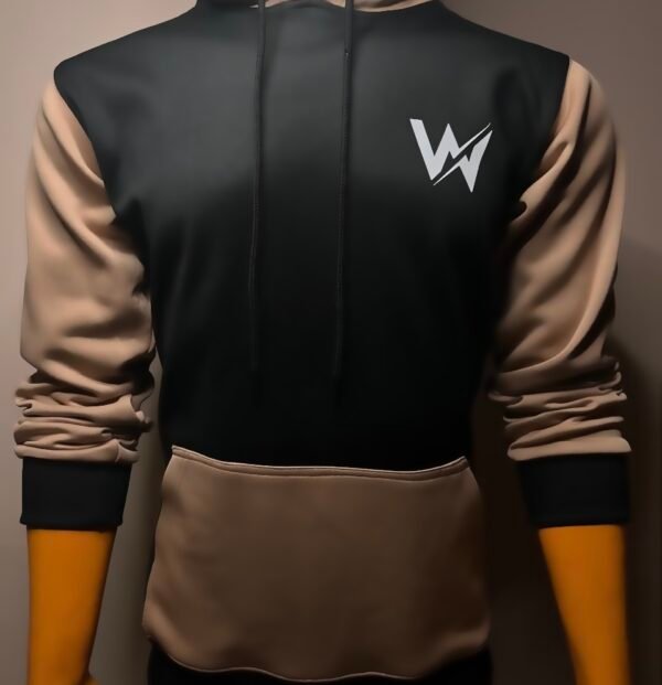 Wearees khaki and black polyester fleece hoodie with Palestine design - stylish and comfortable wear